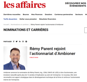 Article du Journal Les Affaires sur Ambioner